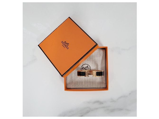 Hermès Bracciale stretto con chiusura a T in oro rosa e nero - vista 10