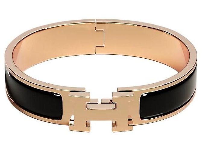 Hermès Bracciale stretto con chiusura a T in oro rosa e nero - vista 2