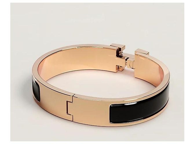 Hermès Bracciale stretto con chiusura a T in oro rosa e nero - vista 3