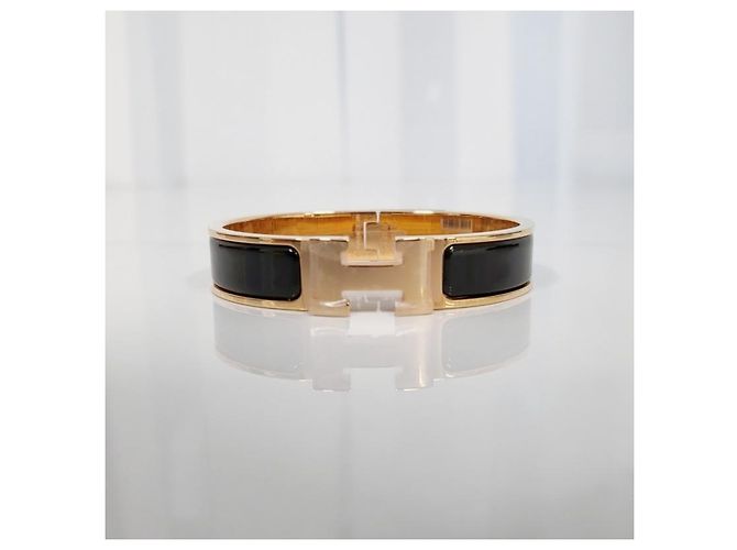 Hermès Bracciale stretto con chiusura a T in oro rosa e nero - vista 4