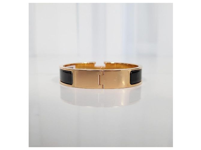 Hermès Bracciale stretto con chiusura a T in oro rosa e nero - vista 5