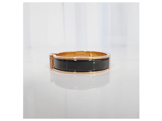 Hermès Bracciale stretto con chiusura a T in oro rosa e nero - vista 6