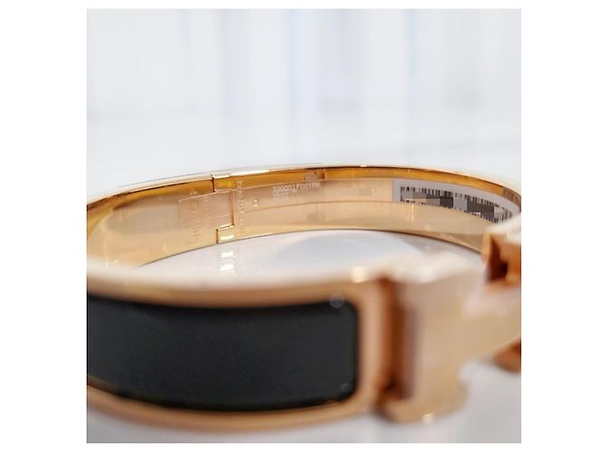 Hermès Bracciale stretto con chiusura a T in oro rosa e nero - vista 9