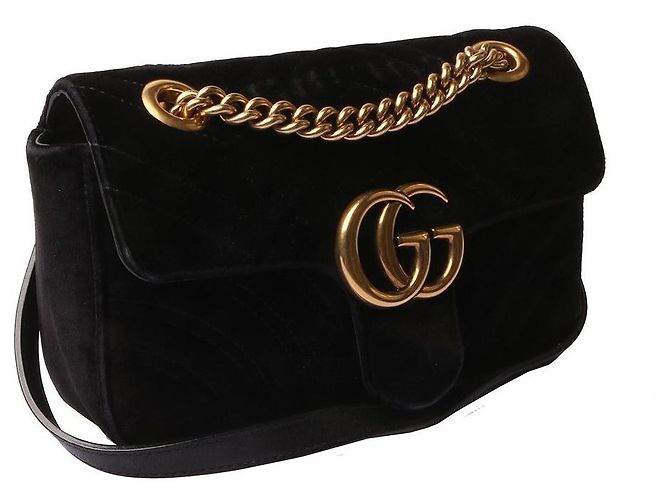 Gucci Mini borsa a tracolla GG Marmont in velluto Nero - vista 2