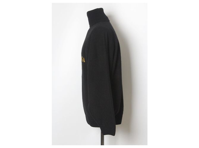 Balenciaga Strickpullover mit Rollkragen aus Kaschmir und besticktem Logo Schwarz - Ansicht 3