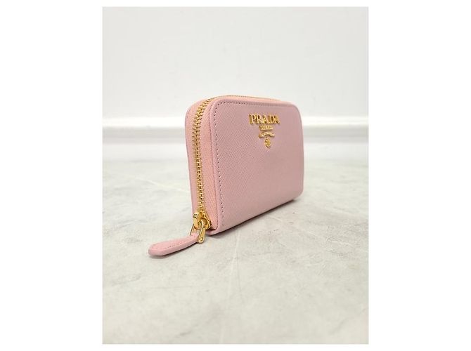 Prada Hellrosa Saffiano Kartenetui mit goldenem Metalllogo Pink - Ansicht 3