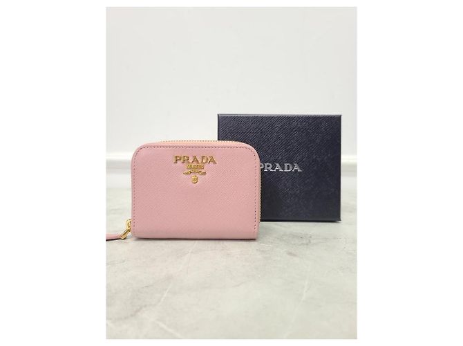 Prada Hellrosa Saffiano Kartenetui mit goldenem Metalllogo Pink - Ansicht 6