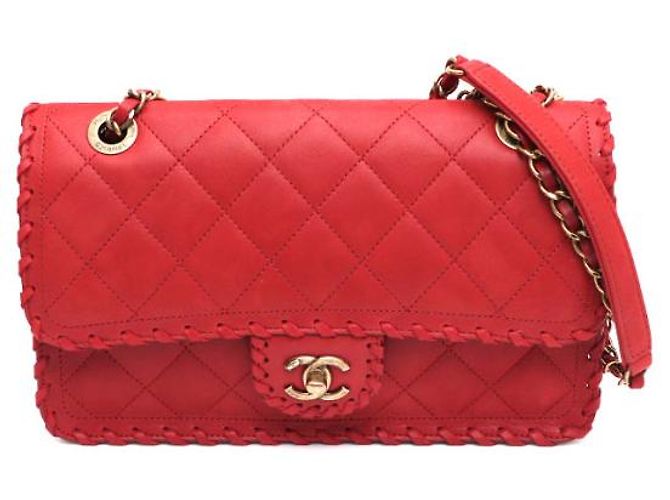 Chanel Borsa a tracolla con patta CC Logo Happy in scamosciato e velluto con cuciture Rosso - vista 10