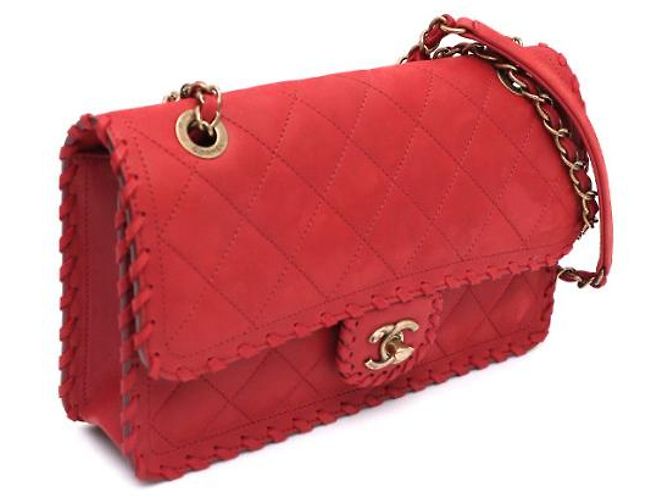 Chanel Borsa a tracolla con patta CC Logo Happy in scamosciato e velluto con cuciture Rosso - vista 11