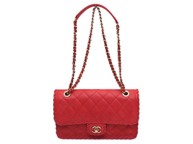 Chanel Borsa a tracolla con patta CC Logo Happy in scamosciato e velluto con cuciture Rosso - vista 14