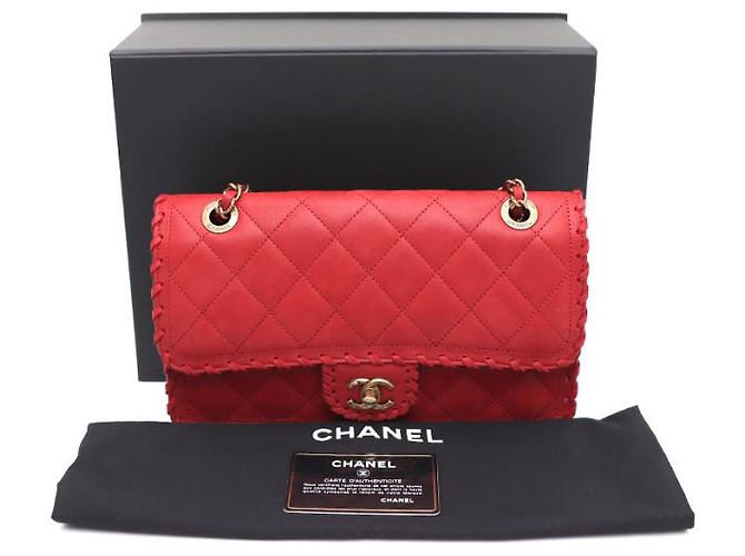 Chanel Borsa a tracolla con patta CC Logo Happy in scamosciato e velluto con cuciture Rosso - vista 18