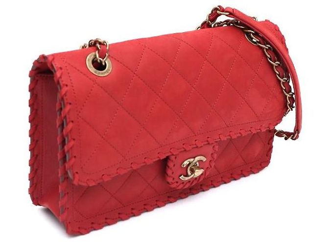 Chanel Borsa a tracolla con patta CC Logo Happy in scamosciato e velluto con cuciture Rosso - vista 2
