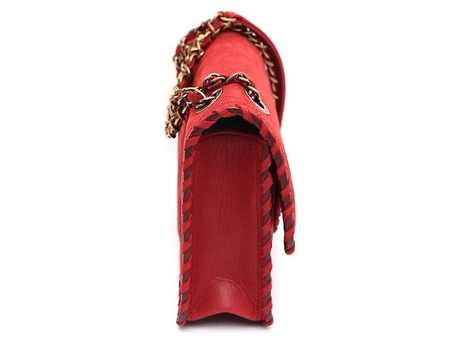 Chanel Borsa a tracolla con patta CC Logo Happy in scamosciato e velluto con cuciture Rosso - vista 3