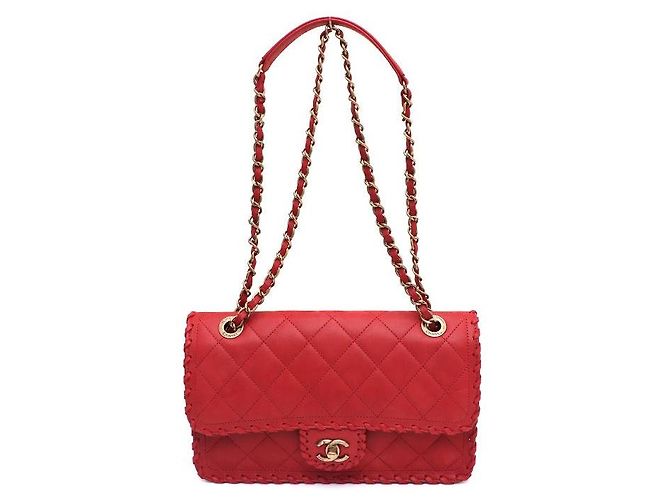 Chanel Borsa a tracolla con patta CC Logo Happy in scamosciato e velluto con cuciture Rosso - vista 5