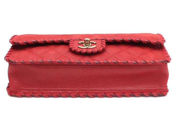 Chanel Borsa a tracolla con patta CC Logo Happy in scamosciato e velluto con cuciture Rosso - vista 7