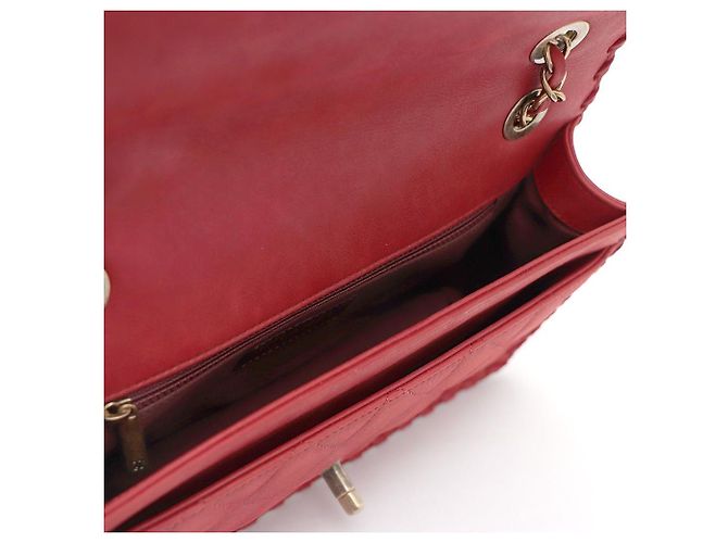 Chanel Borsa a tracolla con patta CC Logo Happy in scamosciato e velluto con cuciture Rosso - vista 8