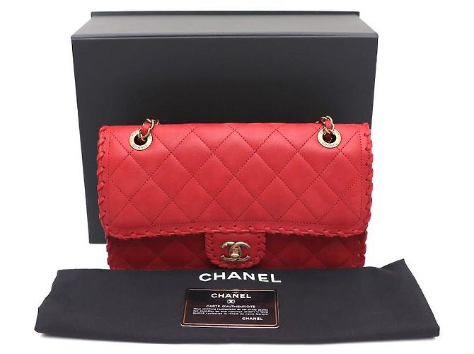 Chanel Borsa a tracolla con patta CC Logo Happy in scamosciato e velluto con cuciture Rosso - vista 9