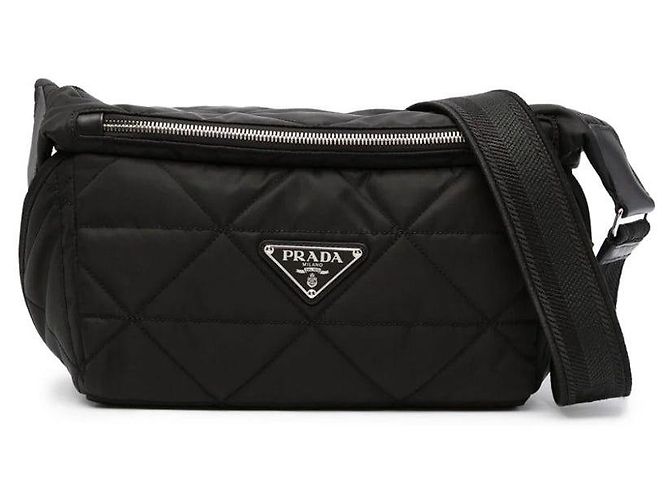 Saffiano Borsa Bike in Nylon Trapuntato Prada con Patch Logo Triangolo Nero - vista 2