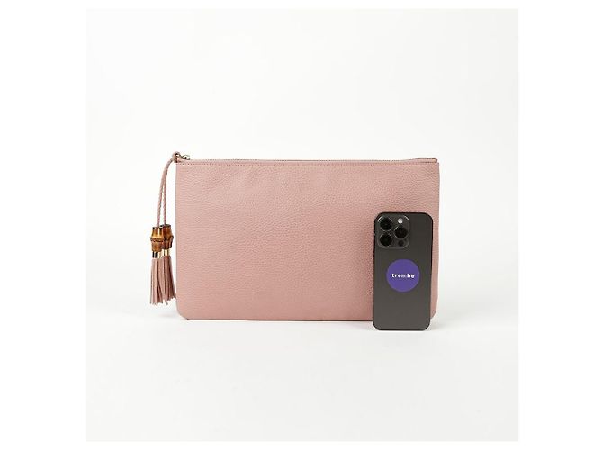 Bamboo Gucci Clutch in pelle rosa con nappa in bambù - vista 12