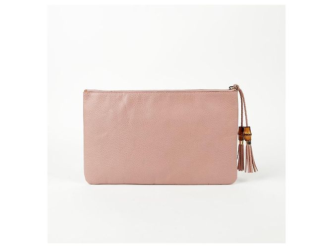 Bamboo Gucci Clutch in pelle rosa con nappa in bambù - vista 3