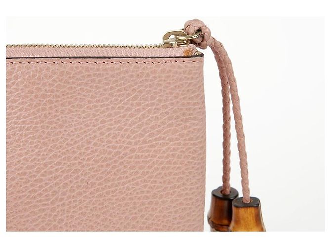 Bamboo Gucci Clutch in pelle rosa con nappa in bambù - vista 5