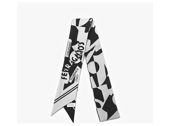 Salvatore Ferragamo Foulard Twilly in seta con stampa logo da donna Argento - vista 6