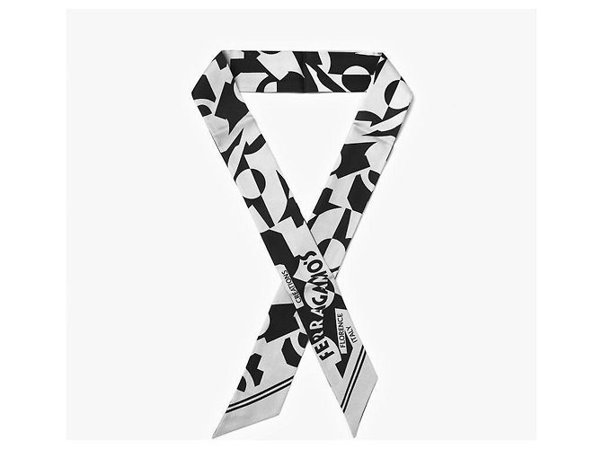 Salvatore Ferragamo Foulard Twilly in seta con stampa logo da donna Argento - vista 7