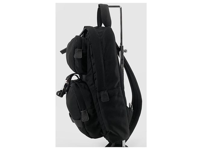 Double Prada Re-Nylon Triangle Logo Slingback Backpack Black - view 3