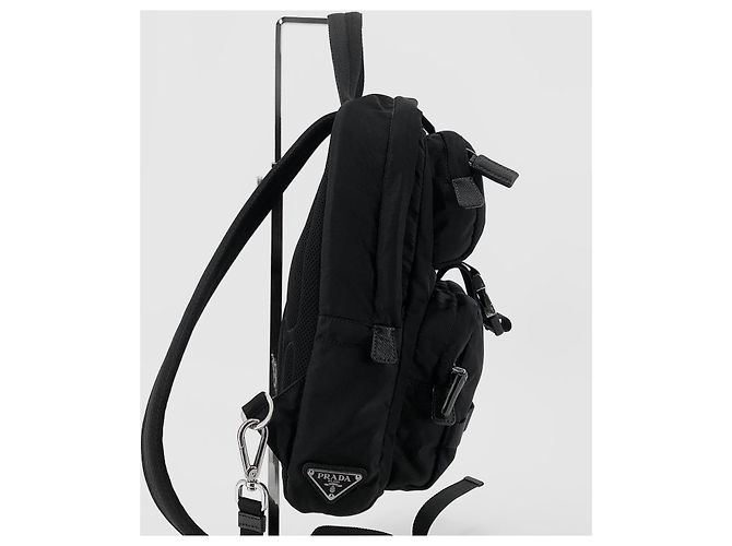 Double Prada Re-Nylon Triangle Logo Slingback Backpack Black - view 4