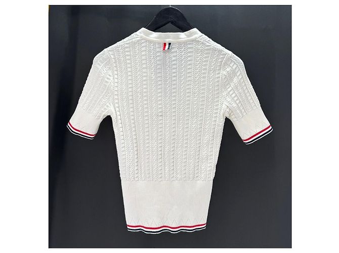 Thom Browne Kurzärmeliger Zopfstrick-Cardigan weiß - Ansicht 3