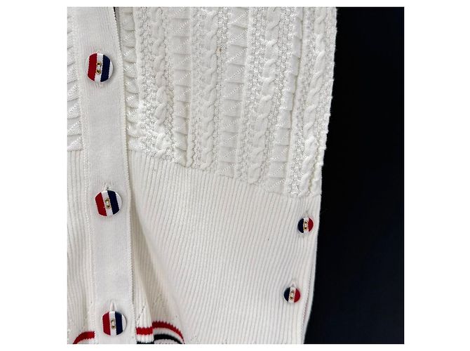 Thom Browne Kurzärmeliger Zopfstrick-Cardigan weiß - Ansicht 6