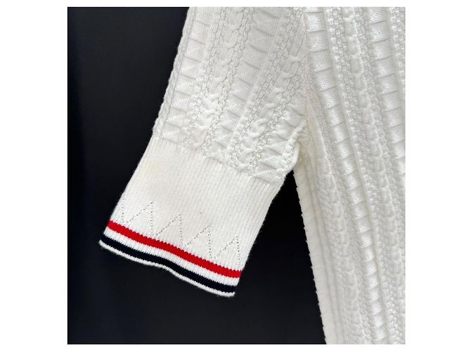 Thom Browne Kurzärmeliger Zopfstrick-Cardigan weiß - Ansicht 7