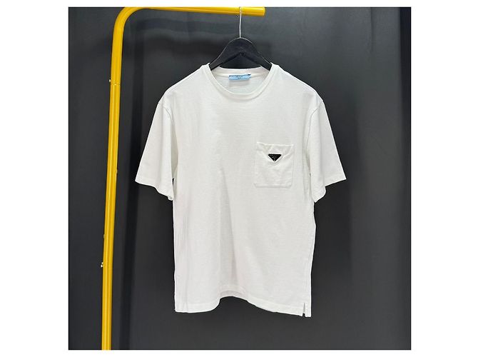 Prada Kurzarm-T-Shirt mit Tasche und Triangle-Logo Weiß - Ansicht 2