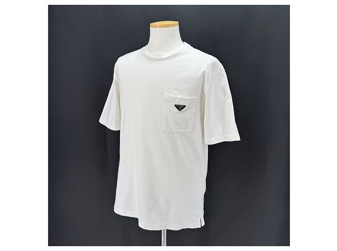 Prada Kurzarm-T-Shirt mit Tasche und Triangle-Logo Weiß - Ansicht 4