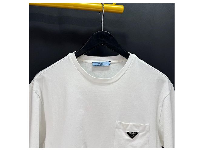 Prada Kurzarm-T-Shirt mit Tasche und Triangle-Logo Weiß - Ansicht 5
