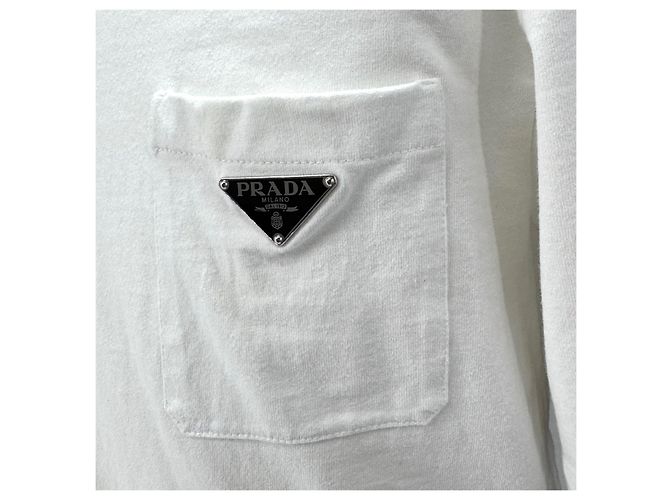 Prada Kurzarm-T-Shirt mit Tasche und Triangle-Logo Weiß - Ansicht 6