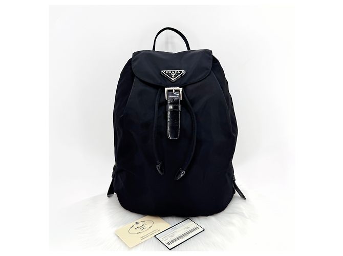Prada Triangle Logo Nylon Tessuto Backpack Black - view 3