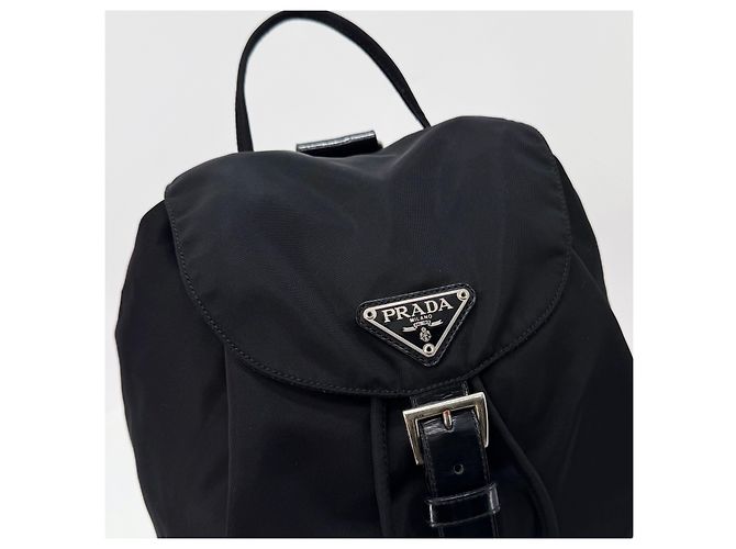 Prada Triangle Logo Nylon Tessuto Backpack Black - view 5