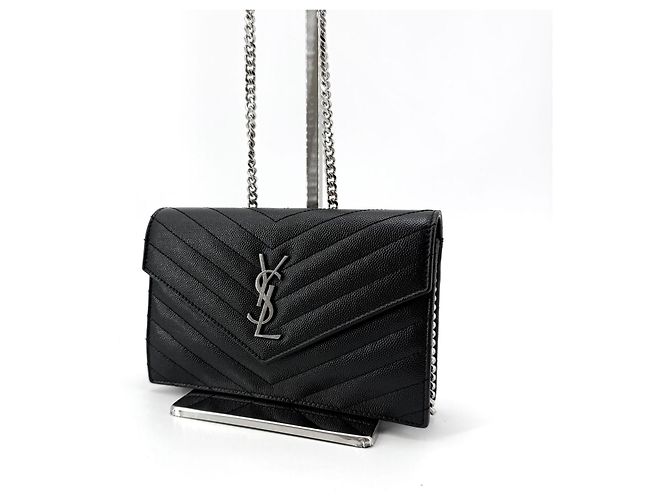 Saint Laurent Monogram Envelope WOC Chain Crossbody Bag Schwarz - Ansicht 3