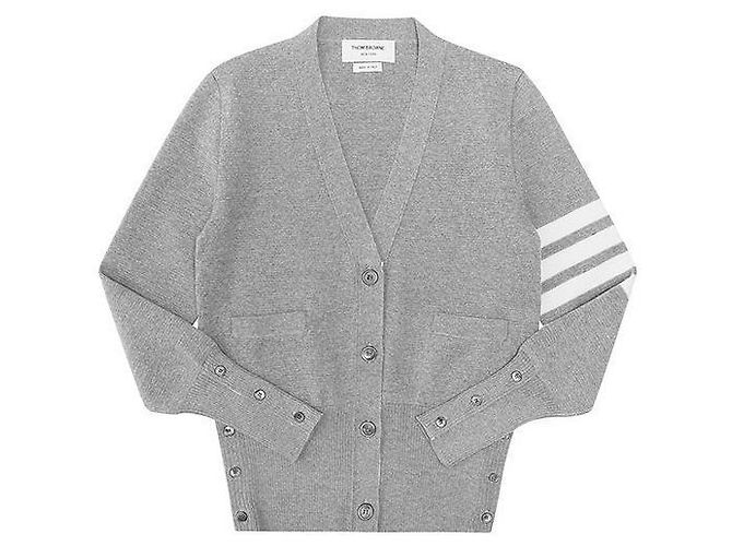 Thom Browne Stripe Milano Strick-Cardigan aus Merinowolle für Damen Silber - Ansicht 3