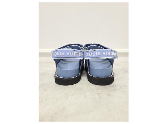 Louis Vuitton Sandali piatti in denim con velcro Monogram Paseo Blu - vista 6