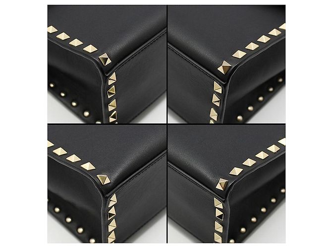 Valentino Piccola borsa a tracolla con manico singolo in pelle nera e Rockstud dorati Nero - vista 10