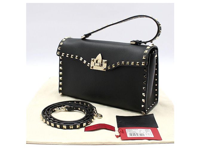 Valentino Piccola borsa a tracolla con manico singolo in pelle nera e Rockstud dorati Nero - vista 2