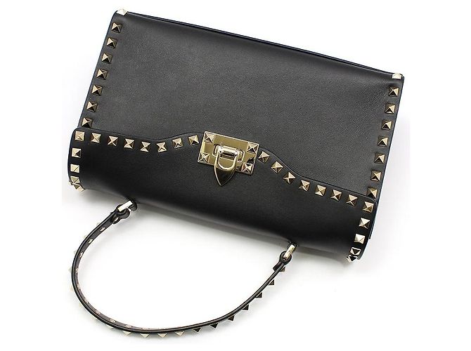 Valentino Piccola borsa a tracolla con manico singolo in pelle nera e Rockstud dorati Nero - vista 3