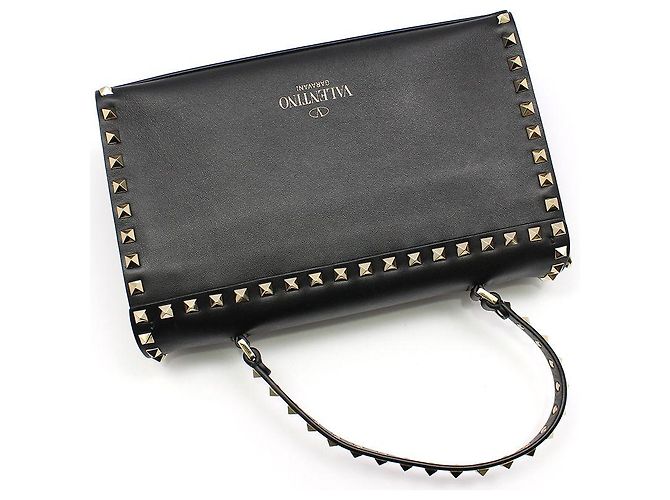 Valentino Piccola borsa a tracolla con manico singolo in pelle nera e Rockstud dorati Nero - vista 4
