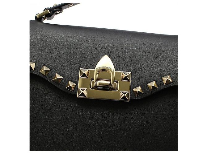 Valentino Piccola borsa a tracolla con manico singolo in pelle nera e Rockstud dorati Nero - vista 8
