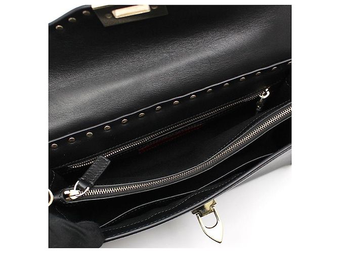 Valentino Piccola borsa a tracolla con manico singolo in pelle nera e Rockstud dorati Nero - vista 9
