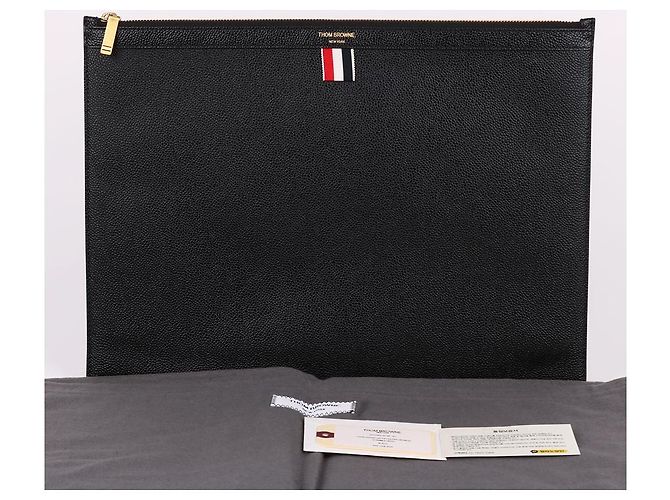 Thom Browne Clutch XL a tre strisce nera placcata oro Nero - vista 12
