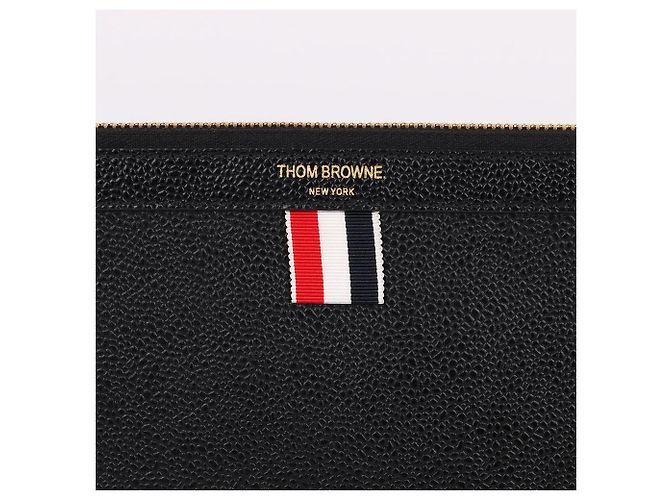Thom Browne Clutch XL a tre strisce nera placcata oro Nero - vista 2