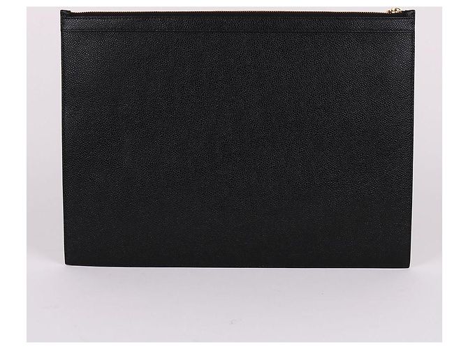 Thom Browne Clutch XL a tre strisce nera placcata oro Nero - vista 4